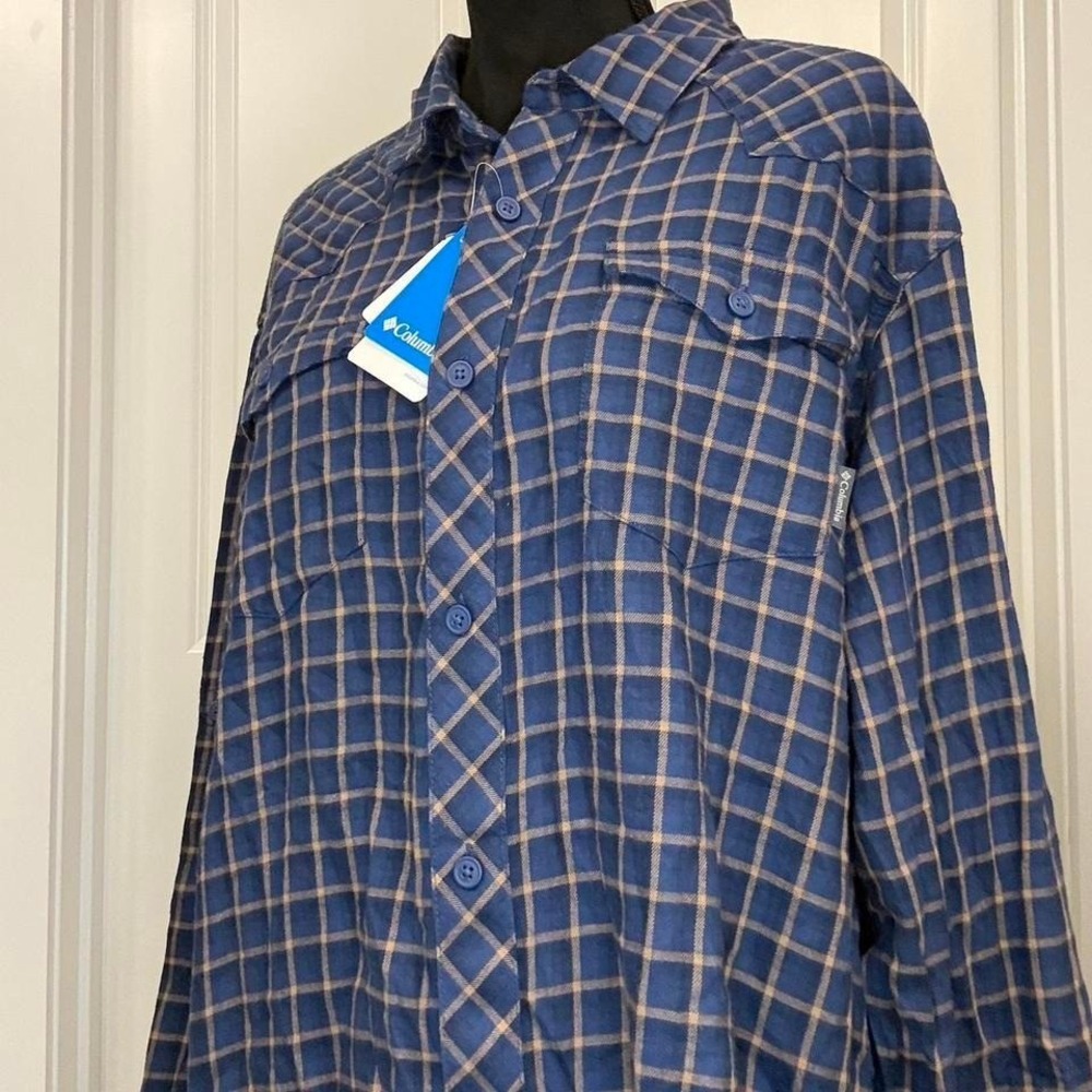 Columbia‎ Blue Plaid Flannel Button Up Shirt NWT Men's XL